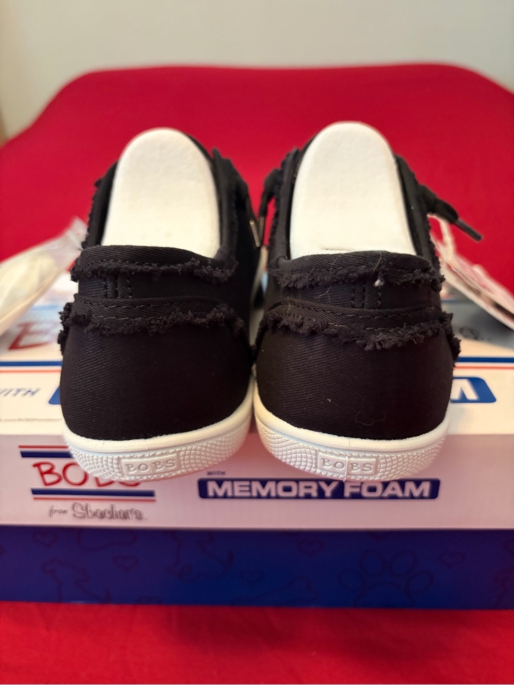 Skechers Black Canvas Lace-Up BOBS Sneakers with White Sole 9.5 Wide Fit - Picture 6 of 8